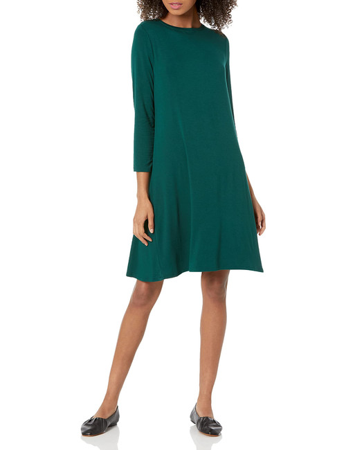 Amazon Essentials Women's 3/4 Sleeve Boat-Neck Dress (Available in Plus Size), Jade Green, 2X