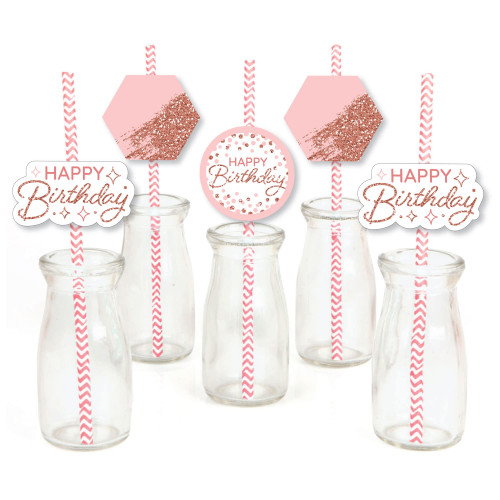 Big Dot of Happiness Pink Rose Gold Birthday - Paper Straw Decor - Happy Birthday Party Striped Decorative Straws - Set of 24 Big Dot of Happiness Pink Rose Gold Birthday - Paper Straw Decor - Happy Birthday Party Striped Decorative Straws - Set of 24