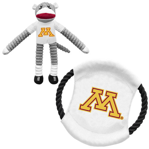 Littlearth Unisex-Adult NCAA Minnesota Golden Gophers Sock Monkey and Flying Disc Pet Toy Combo Set, Team Color, One Size