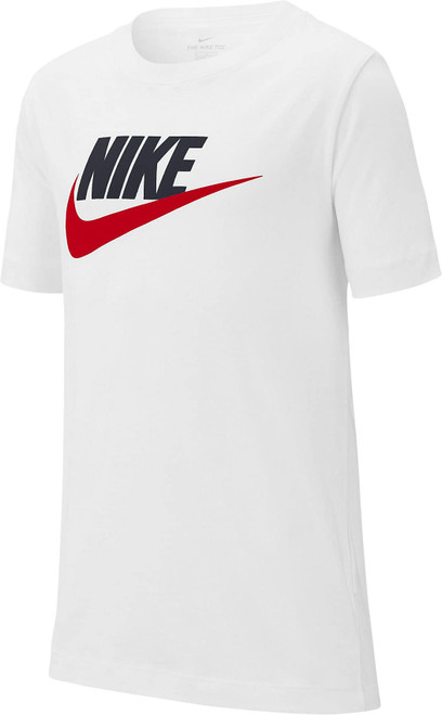 Nike Boy's NSW Futura Icon Tee (Little Kids/Big Kids) White/Obsidian/University Red MD (10-12 Big Kid)