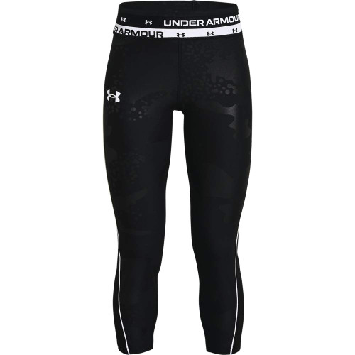 Under Armour Girls' HeatGear Armour Emboss Ankle Crop , Black (001)/White , Youth X-Small