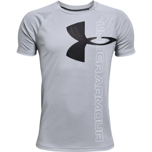 Under Armour boys Tech Split Logo Hybrid Short-Sleeve T-Shirt , Mod Gray (011)/Black , Youth X-Large Under Armour boys Tech Split Logo Hybrid Short-Sleeve T-Shirt , Mod Gray (011)/Black , Youth X-Large