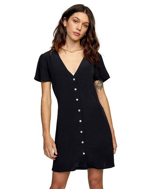 RVCA Women's Woven Short Sleeve, Avery Dress Black, Medium