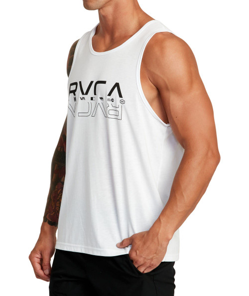 RVCA Mens Sport Drirelease Tank Top - Double RVCA Split Tank (White, Medium)