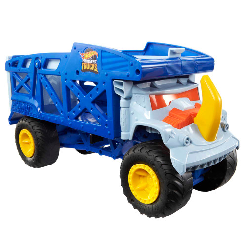 Hot Wheels Monster Trucks Monster Mover Rhino, Toy Car Hauler, Holds 12 1:64 Scale Monster Trucks or 32 Hot Wheels, with Ramp Launch, Gift for Kids 3 Years & Up