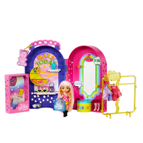 Barbie Extra Minis Doll and Fashion Playset with 15+ Pieces, Boutique with Small Doll, Clothes and Accessories Barbie Extra Minis Doll and Fashion Playset with 15+ Pieces, Boutique with Small Doll, Clothes and Accessories