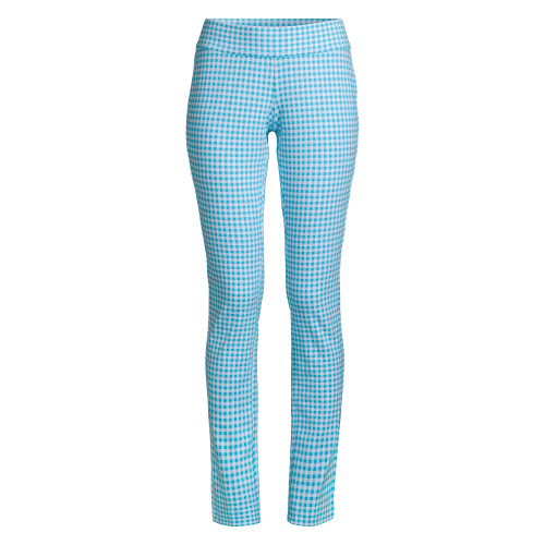 Lands' End Womens Mid Rise Starfish Slim Leg Pants Pattern Island Turquoise/White Check Regular Medium