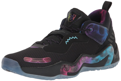 adidas Unisex D.O.N. Issue 3 Basketball Shoe, Black/Bright Cyan/Purple, 9.5 US Men