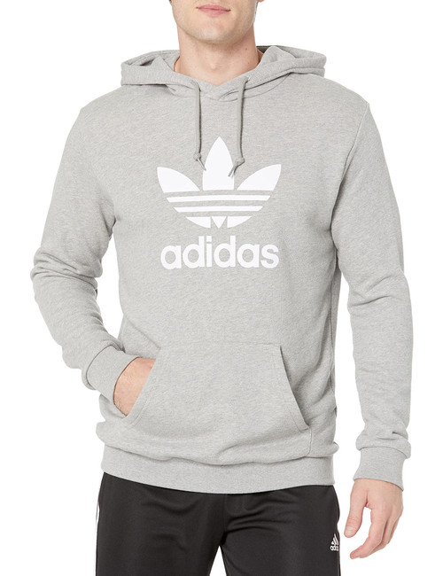 adidas Originals Men's Adicolor Classics Trefoil Hoodie, Medium Grey Heather/White, X-Small