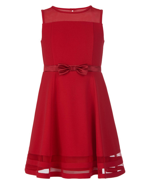 Calvin Klein Girls' Sleeveless Round Neck Fit and Flare Party Dress, Cherry, 18 Plus