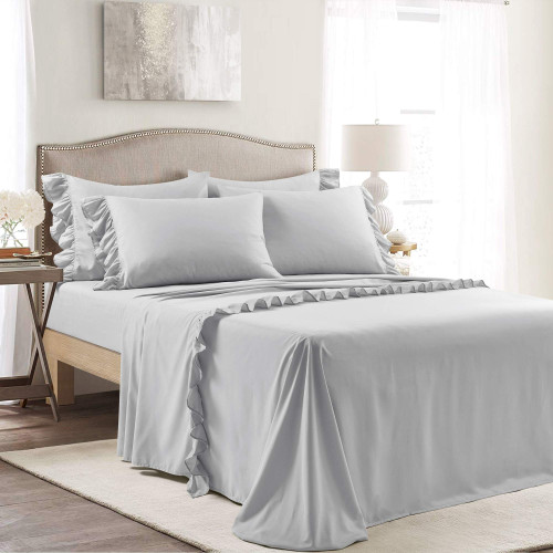 Lush Decor Reyna 4 Piece Ruffle Sheet Set, Full, Light Gray