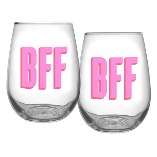 Slant Collections Best Friend Birthday Gifts Wine Glasses Stemless Wine Glass, 20-Ounce/Set of 2, BFF