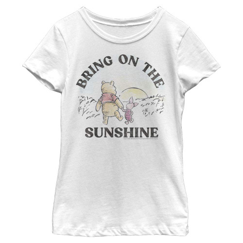 Disney Winnie The Pooh Bring ON The Sunshine Girl's Solid Crew Tee, White, X-Large