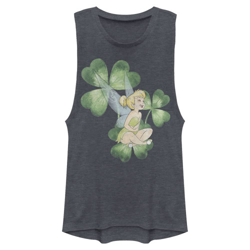 Fifth Sun Disney Tinkerbell ST Patty Tink Women's Muscle Tank, Denim Blue Heather, X-Small