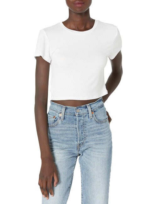 BCBGeneration womens Short Sleeve Loose Crop Top Shirt, Optic White, X-Small US