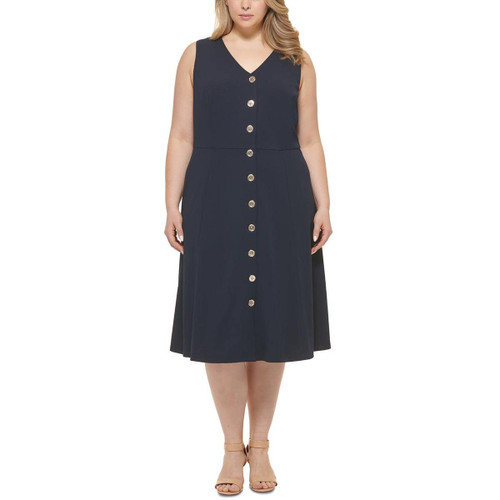 Tommy Hilfiger Womens Plus Embellished Mid Calf Midi Dress Navy 22W