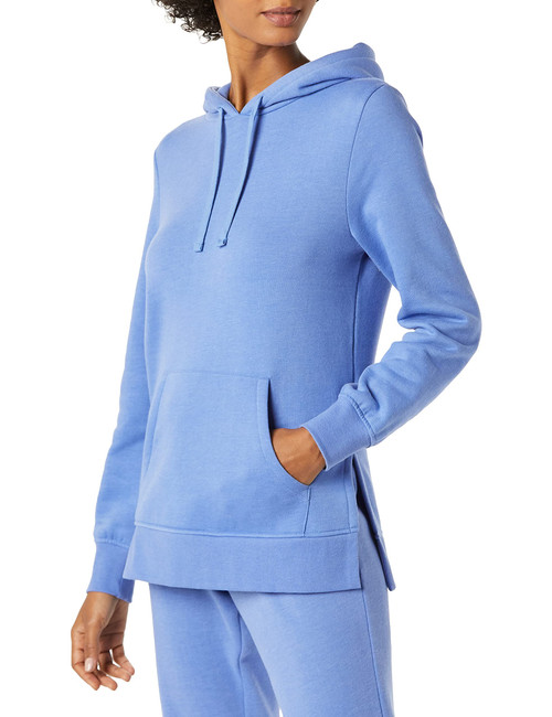 Amazon Essentials Women's French Terry Hooded Tunic Sweatshirt, Blue, Large