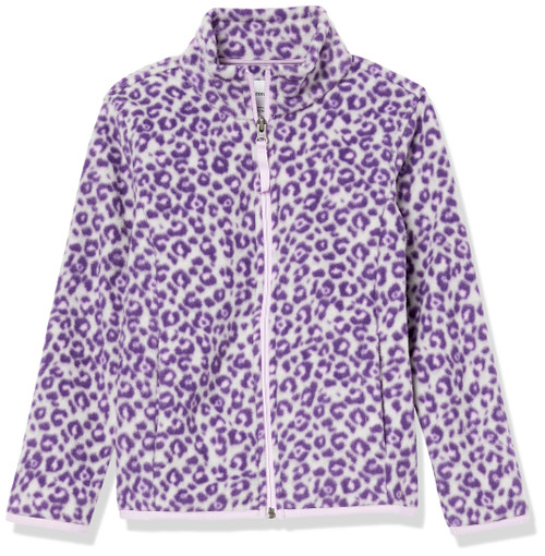 Amazon Essentials Toddler Girls' Polar Fleece Full-Zip Mock Jacket, Purple Leopard, 4T