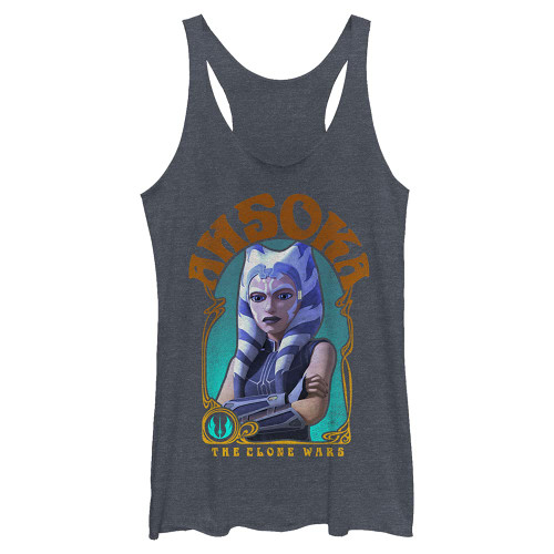 STAR WARS Junior's Clone Wars Ahsoka Nouveau Tri-Blend Racerback Layering Tank, Navy Blue Heather, Medium