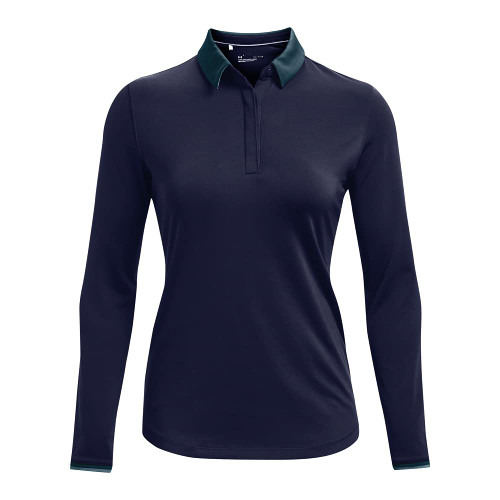 Under Armour Women's Standard Zinger Long Sleeve Polo, Midnight Navy (410)/Metallic Silver, Small