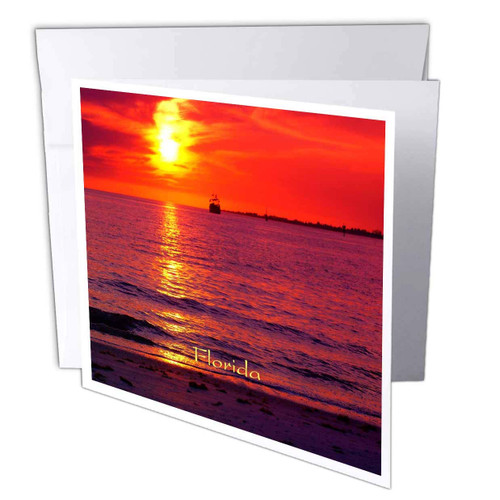 3dRose Greeting Card Image of Bright Ft Myers Beach Sunset With Boat - 6 by 6-inches (gc_300380_5)