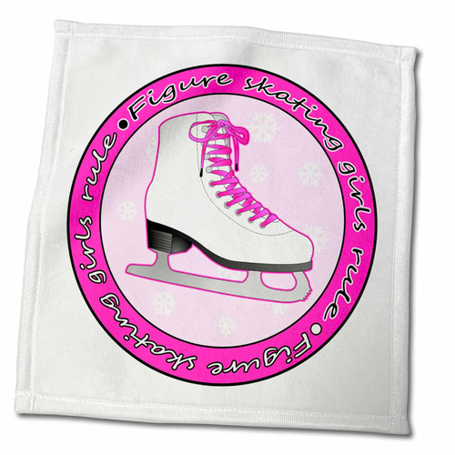3dRose - Janna Salak Designs Ice Skating - Figure Skating Girls Rule Pink Skate - Towels (twl-77469-3)