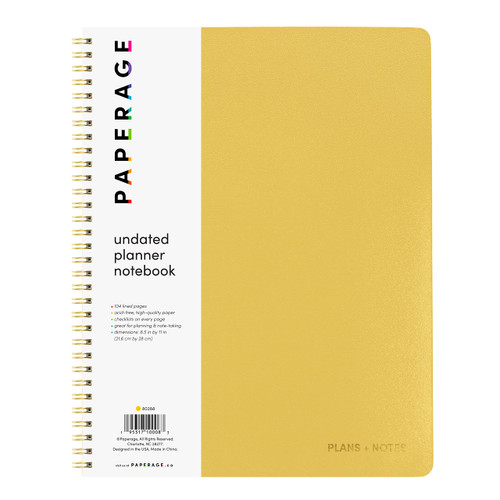 PAPERAGE Undated Planner, Spiral Bound Soft Cover Notebook, Yellow, 8.5 x 11; Includes 104 Lined Pages; Undated Daily Planner