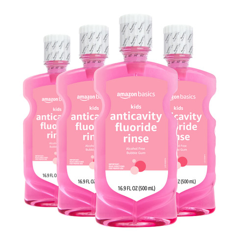 Amazon Basics Kids Anticavity Fluoride Rinse, Alcohol Free, Bubble Gum, 500mL, 16.9 Fluid Ounces, 4-Pack (Previously Solimo) Amazon Basics Kids Anticavity Fluoride Rinse, Alcohol Free, Bubble Gum, 500mL, 16.9 Fluid Ounces, 4-Pack (Previously Solimo)