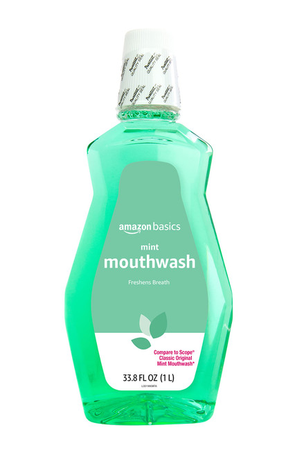 Amazon Basics Mint Mouthwash, Fresh Mint, 1 Liter, 33.8 Fluid Ounces, 1-Pack (Previously Solimo)