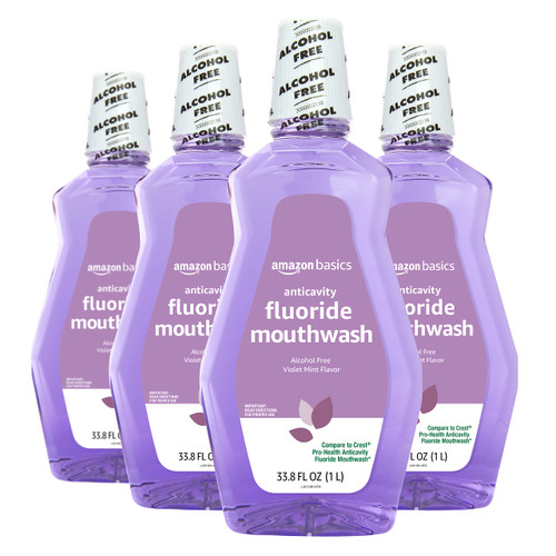 Amazon Basics Anticavity Fluoride Mouthwash, Alcohol Free, Violet Mint, 1 Liter, 33.8 Fluid Ounces, 4-Pack (Previously Solimo) Amazon Basics Anticavity Fluoride Mouthwash, Alcohol Free, Violet Mint, 1 Liter, 33.8 Fluid Ounces, 4-Pack (Previously Solimo)