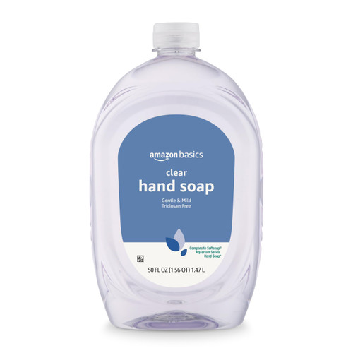Amazon Basics Gentle & Mild Clear Liquid Hand Soap Refill, Triclosan-free, 50 Fluid Ounces, 1-Pack (Previously Solimo) Amazon Basics Gentle & Mild Clear Liquid Hand Soap Refill, Triclosan-free, 50 Fluid Ounces, 1-Pack (Previously Solimo)