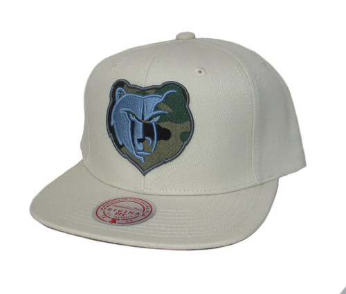 Mitchell & Ness Memphis Grizzlies Camo Logo and Under Bill Snapback Adjustable Hat Cap - Cream