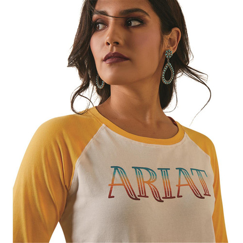 Ariat Female Serape Stripe T-Shirt Coconut Milk/Yolk Yellow Large
