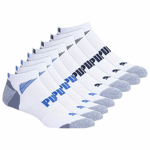 PUMA Mens No show Sport Socks, Moisture Control, Arch Support (8 Pair) (Regular Shoe Size: 6-12, White)