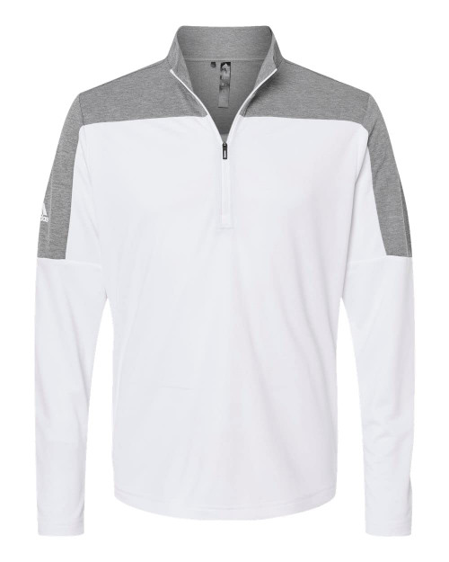 adidas Mens Lightweight Quarter-Zip Pullover, L, White/Grey Three Melange