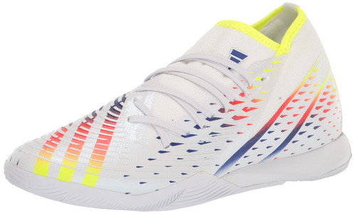 adidas Unisex Edge.3 Predator Indoor Soccer Shoe, White/Solar Yellow/Power Blue, 10.5 US Men