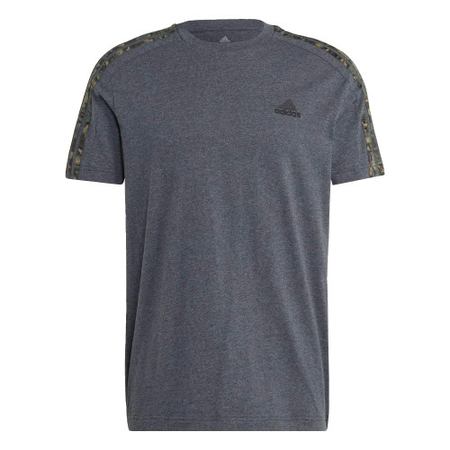 adidas Men's Essentials Single Jersey 3-Stripes T-Shirt, Dark Grey Heather/Black, Medium