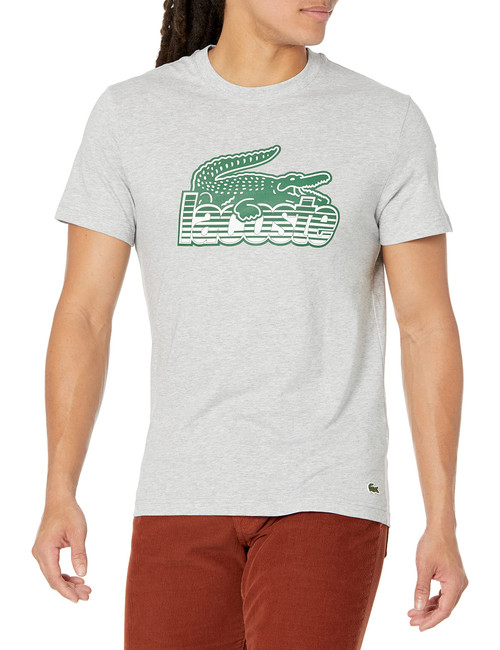 Lacoste Contemporary Collection's Men's Short Sleeve Regular Fit Front Graphic Tee Shirt, Silver Chine, Medium