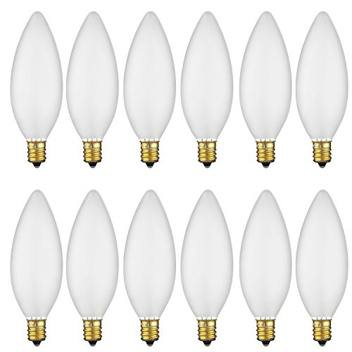 Sunlite 25CTF/32/12PK 25W Incandescent Torpedo Tip Chandelier Light Bulb (12 Pack), Frosted