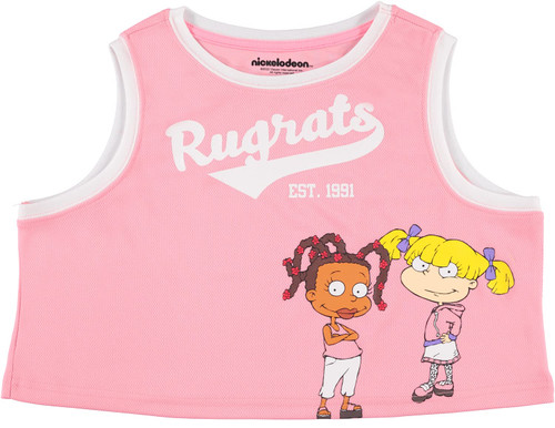 Ladies Rugrats 90's Fashion Shirt - Rugrats Angelica and Reptar Mesh Tank Top (Pink White, Medium)