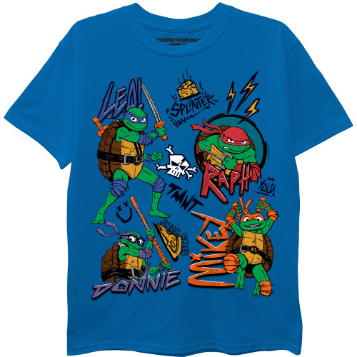 Teenage Mutant Ninja Turtles Boys' Little TMNT Mutant Mayhem Movie Character Short Sleeve T-Shirt-Leo, Donnie, Raph, Mikey, Royal