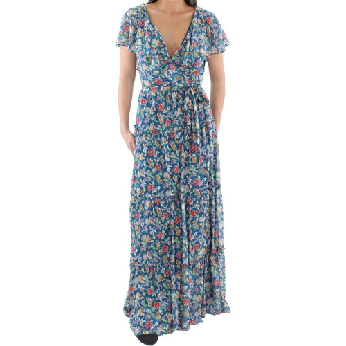 Lauren Ralph Lauren Womens Floral Ruffled Maxi Dress Blue 0