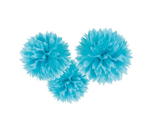 Amscan Caribbean Blue Fluffy Paper Decorations, 16", 3 Ct.