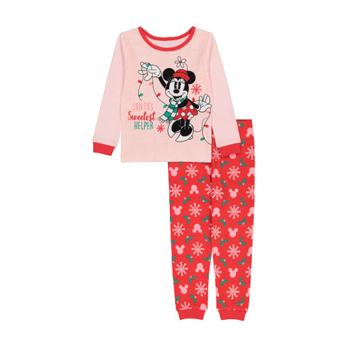 Disney Girls' Minnie Mouse 2-Piece Snug-Fit Cotton Pajamas Set, SWEETEST HELPER, 2T