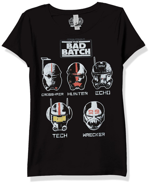 Star Wars Bad Batch Helmet Group Girl's Solid Crew Tee, Black, X-Large
