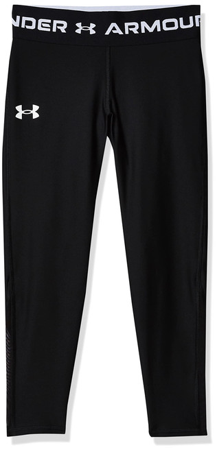 Under Armour Girls' HeatGear Armour Ankle Crop Leggings , (001) Black / / White , Youth Large