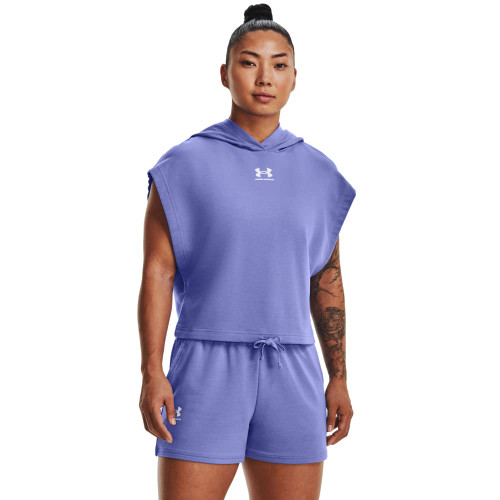 Under Armour Women's Standard Rival Terry Short Sleeve Hoodie, (495) Baja Blue / / White, X-Small