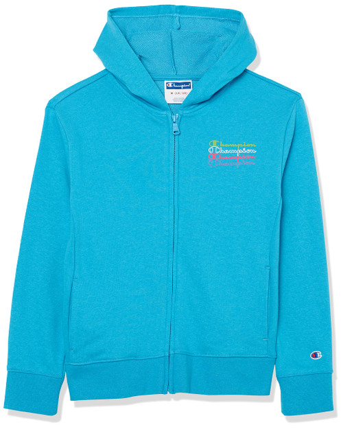 Champion Big, Full Zip Kids' Hoodie for Girls, Lightweight Sweatshirt, French Terry, New Palatinate Blue