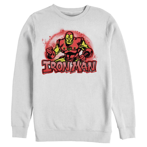 Marvel Men's Classic Airbrushed Iron Man Pullover Crew Fleece, White, X-Large