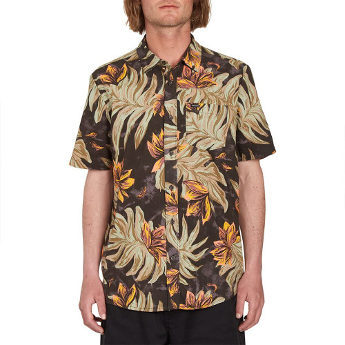 Volcom Men's Regular Marble Floral Short Sleeve Button Down Hawaiian Shirt, Rinsed Black, Large